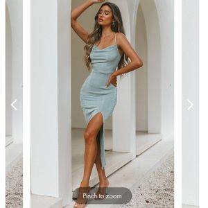 NWT FRIEDA COWL NECK FRONT SPLIT MIDI DRESS SAGE